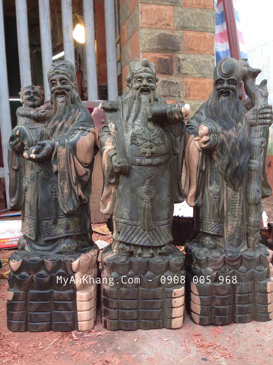 3 tượng tam đa gỗ mun đẹp cao 50cm