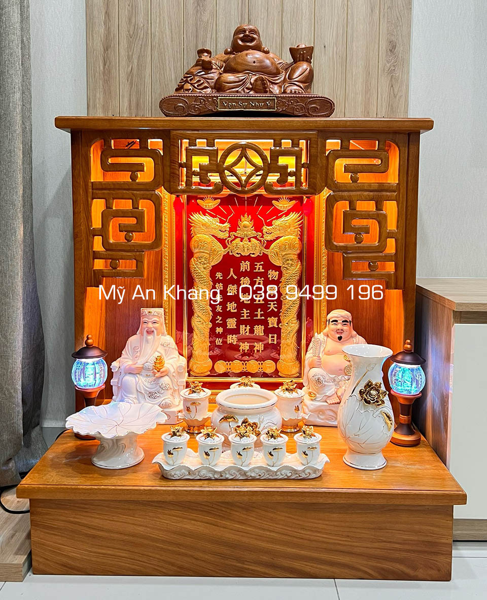 Trọn bộ bàn thờ thần tài ông địa được Mỹ An Khang giao khách hài lòng vì đẹp